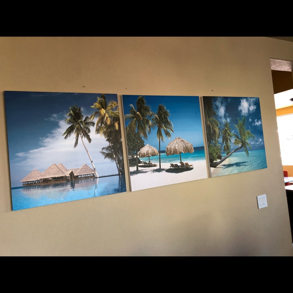 3 panel triptych tropical art painting